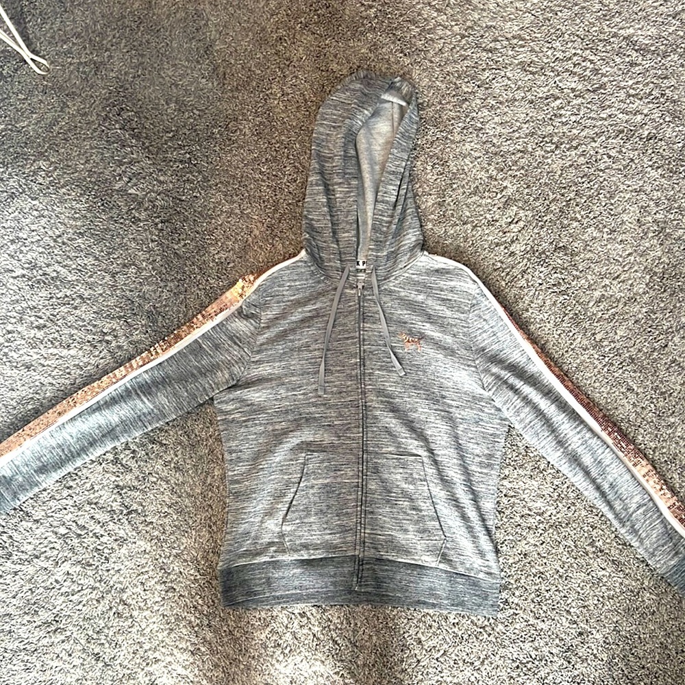 PINK, gray jacket, size large